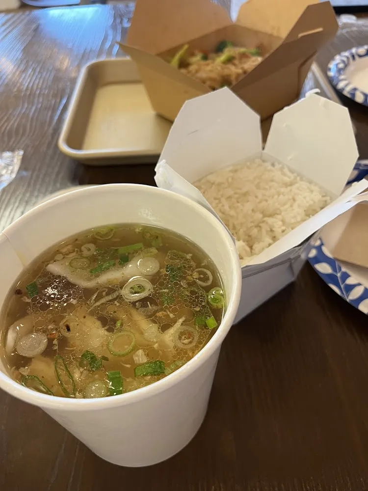 Lemongrass Chicken Wonton Soup and Rice